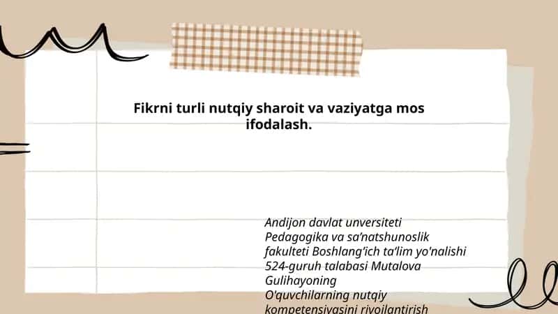 O'quvchilarning nutqiy kompetensiyasini rivojlantirish fanidan tayyorlagan taqdimoti