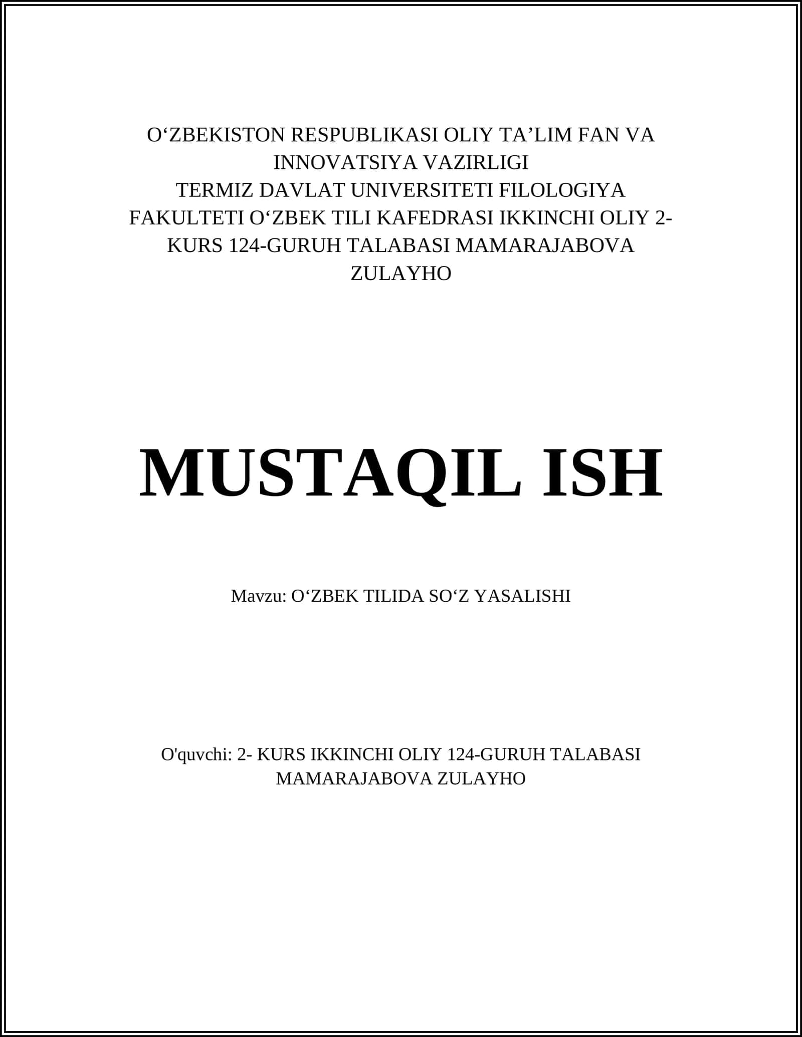 OʻZBEK TILIDA SOʻZ YASALISHI