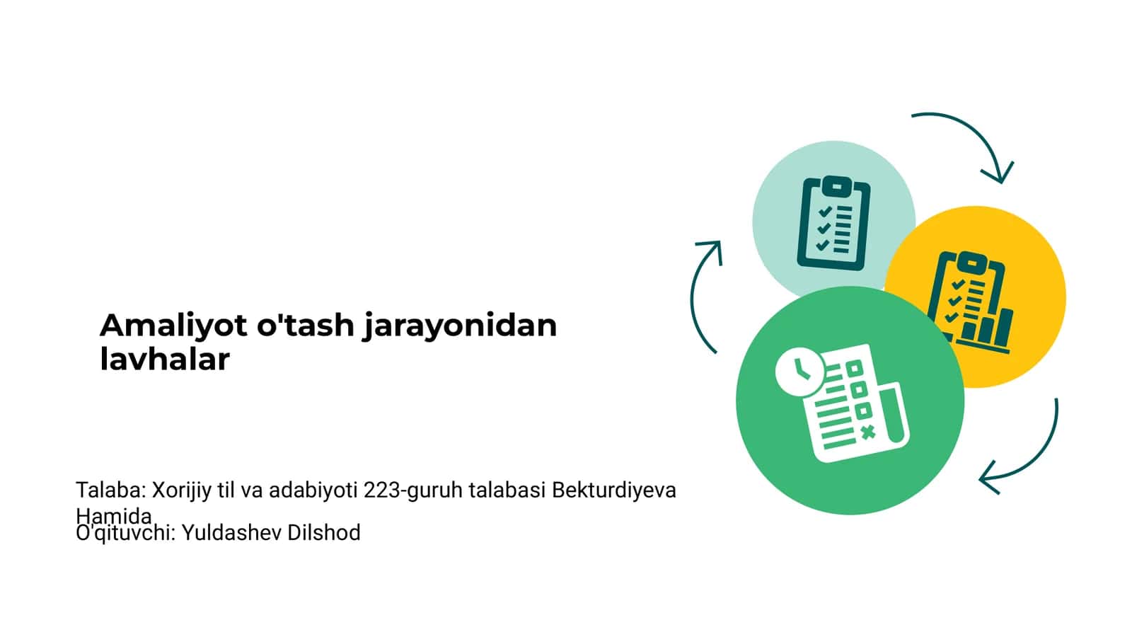 Amaliyot o'tash jarayonidan lavhalar