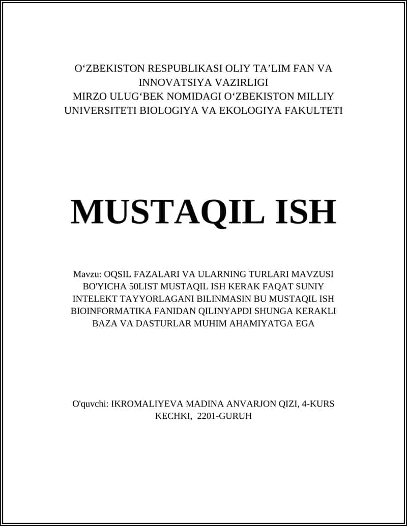 OQSIL FAZALARI VA ULARNING TURLARI MAVZUSI