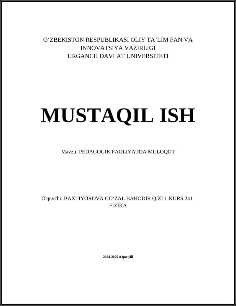 PEDAGOGIK FAOLIYATDA MULOQOT