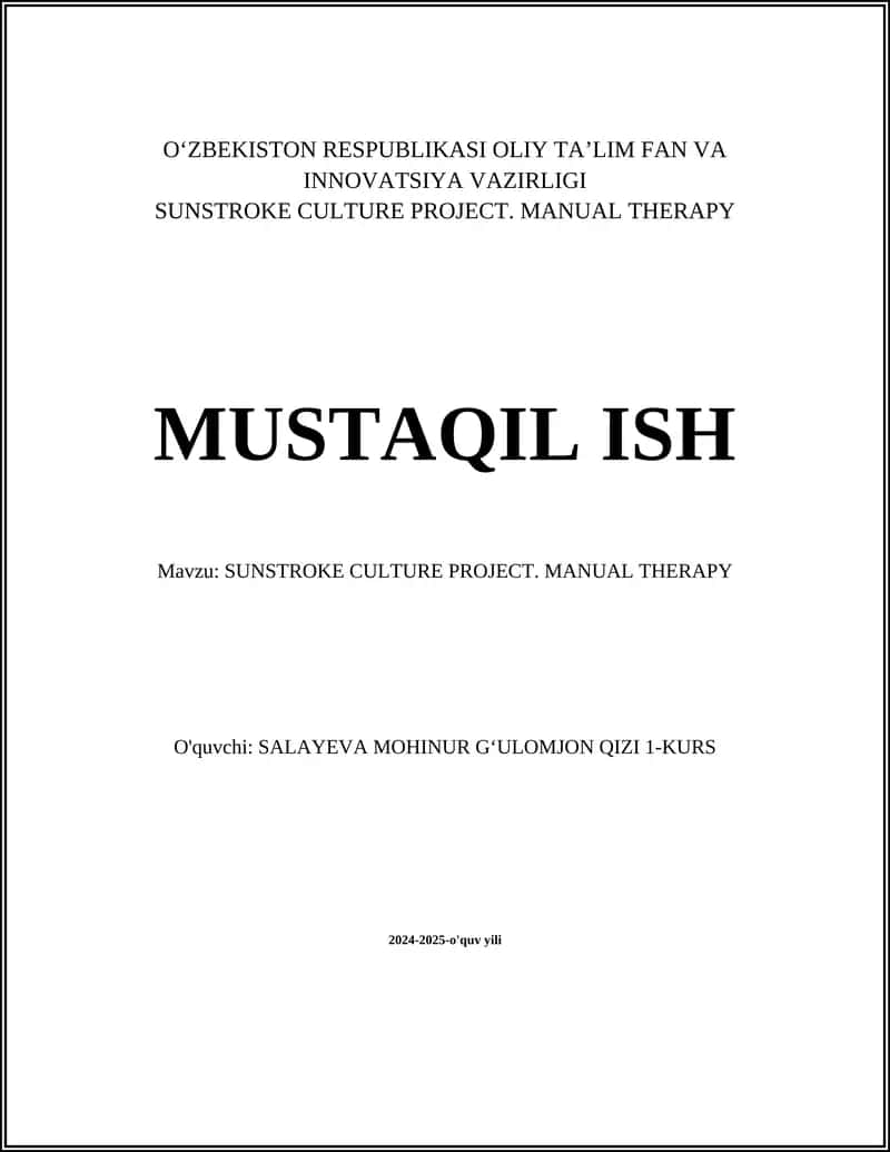 SUNSTROKE CULTURE PROJECT. MANUAL THERAPY