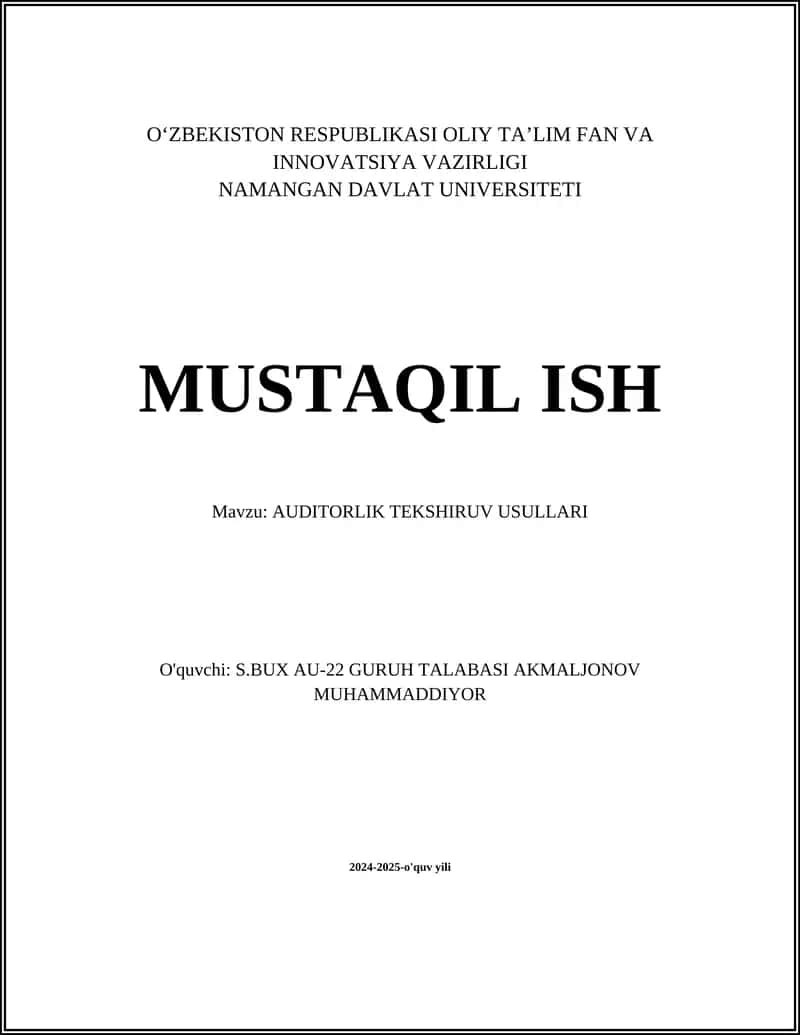 AUDITORLIK TEKSHIRUV USULLARI