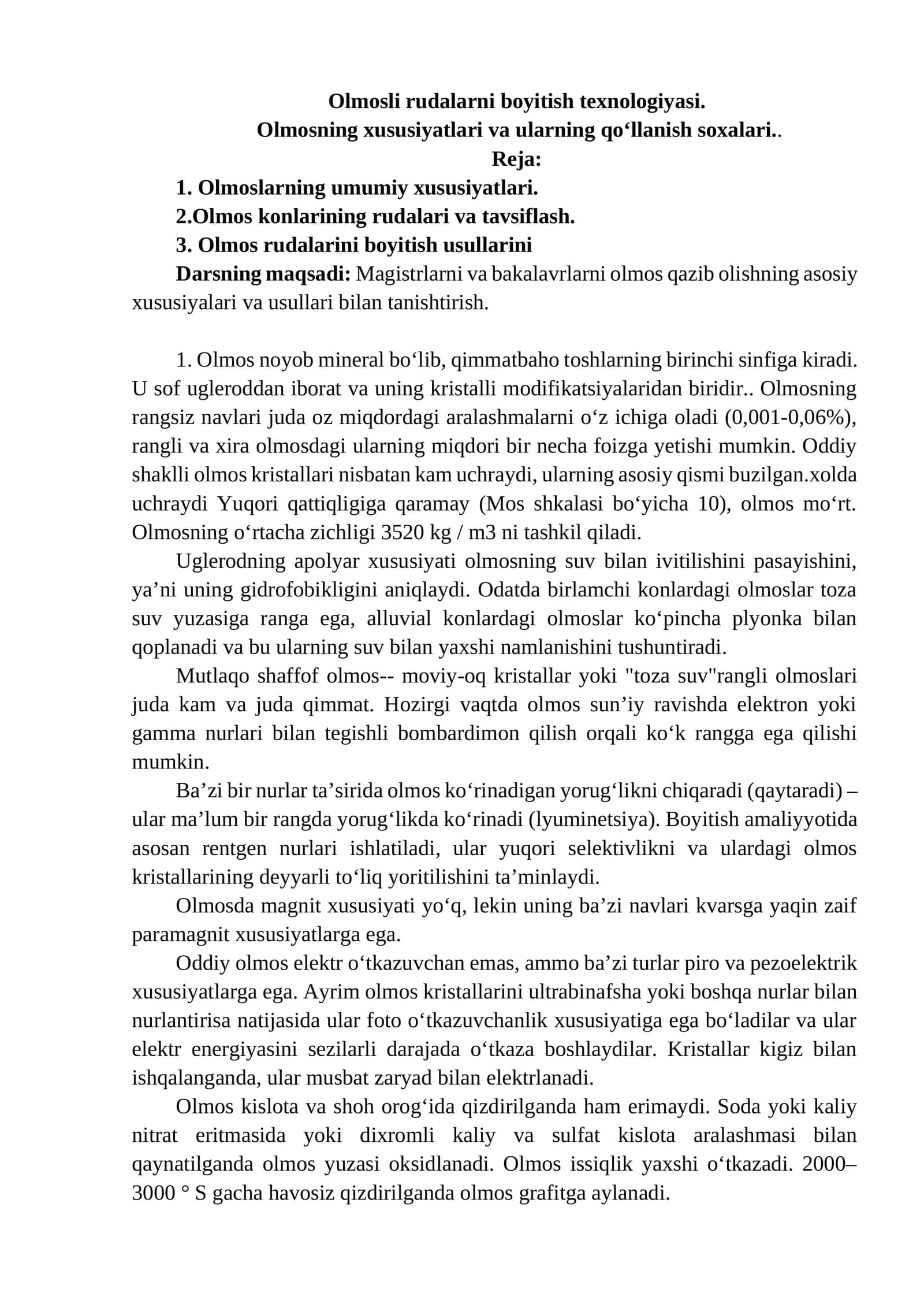 Olmosli rudalarni boyitish texnologiyasi