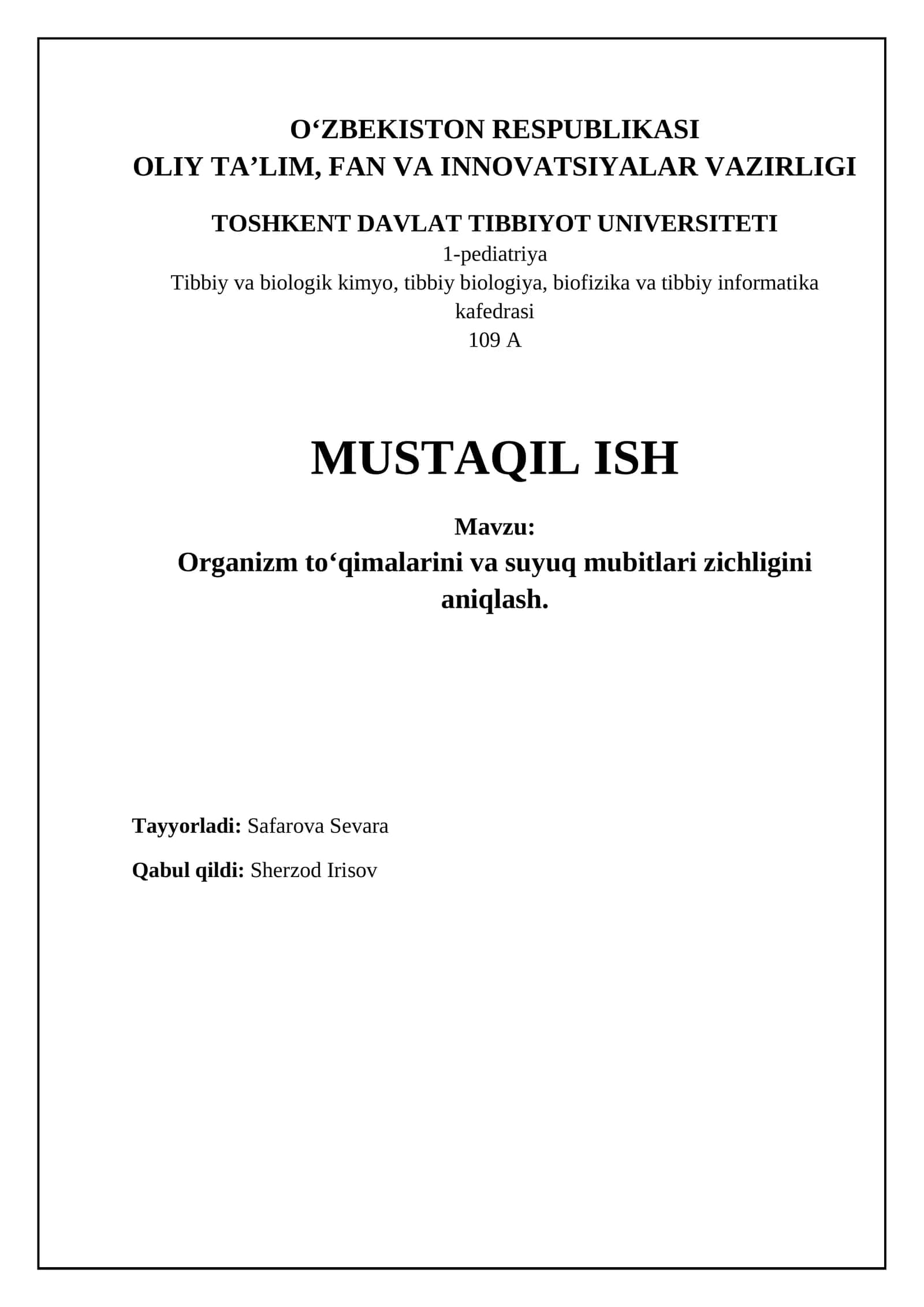 Organizm to'qimalari va suyuq muhitlar zichligini aniqlash usullari