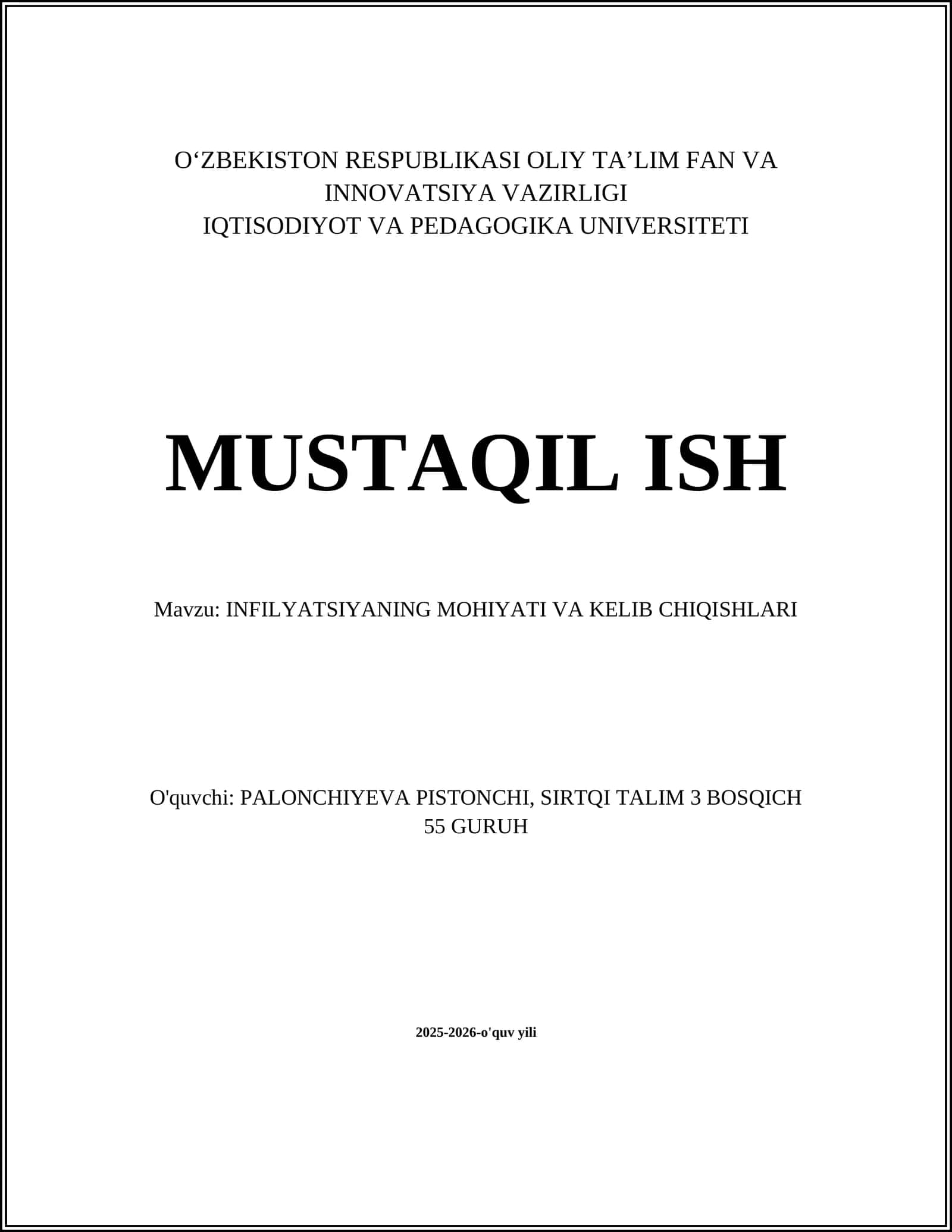 INFILYATSIYANING MOHIYATI VA KELIB CHIQISHLARI