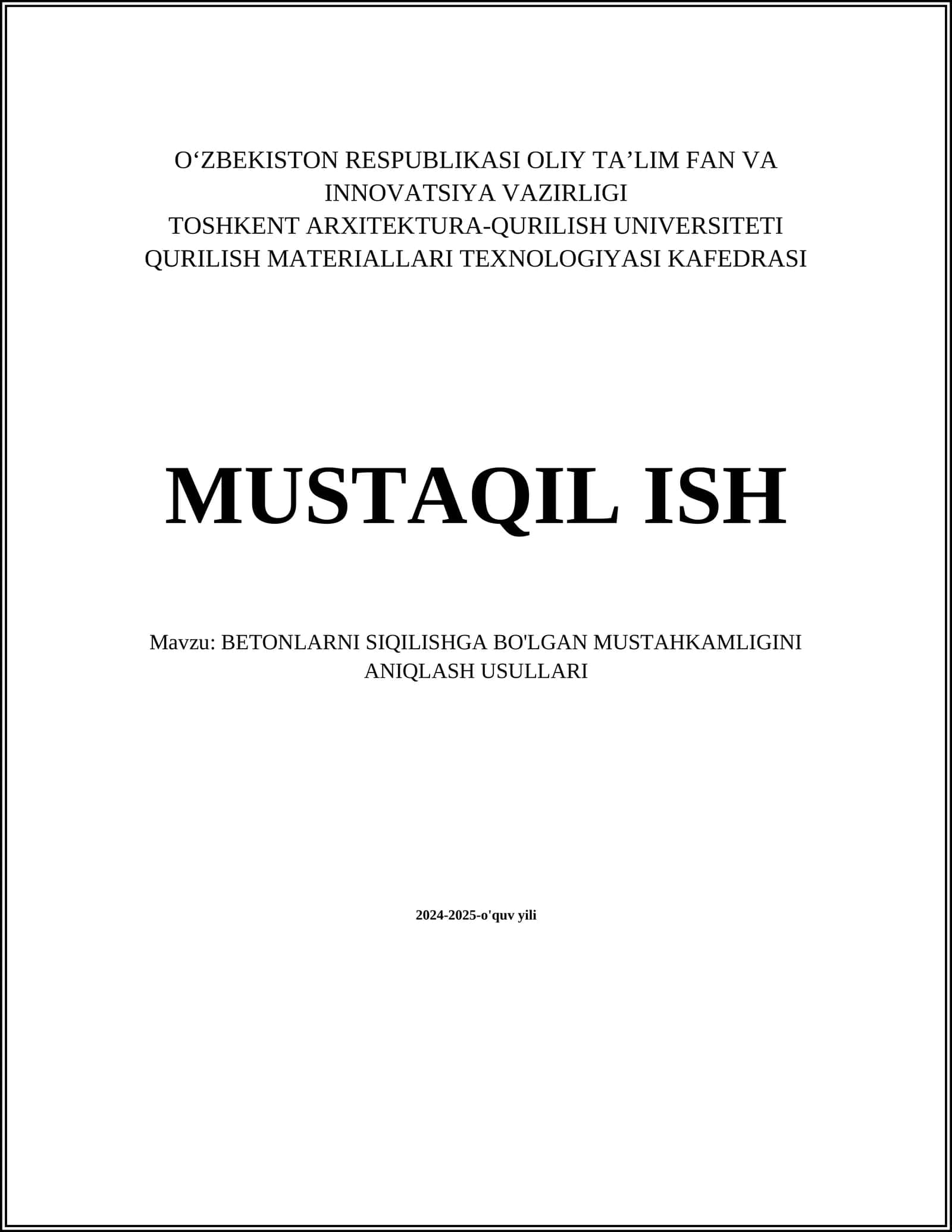 BETONLARNI SIQILISHGA BO'LGAN MUSTAHKAMLIGINI ANIQLASH USULLARI