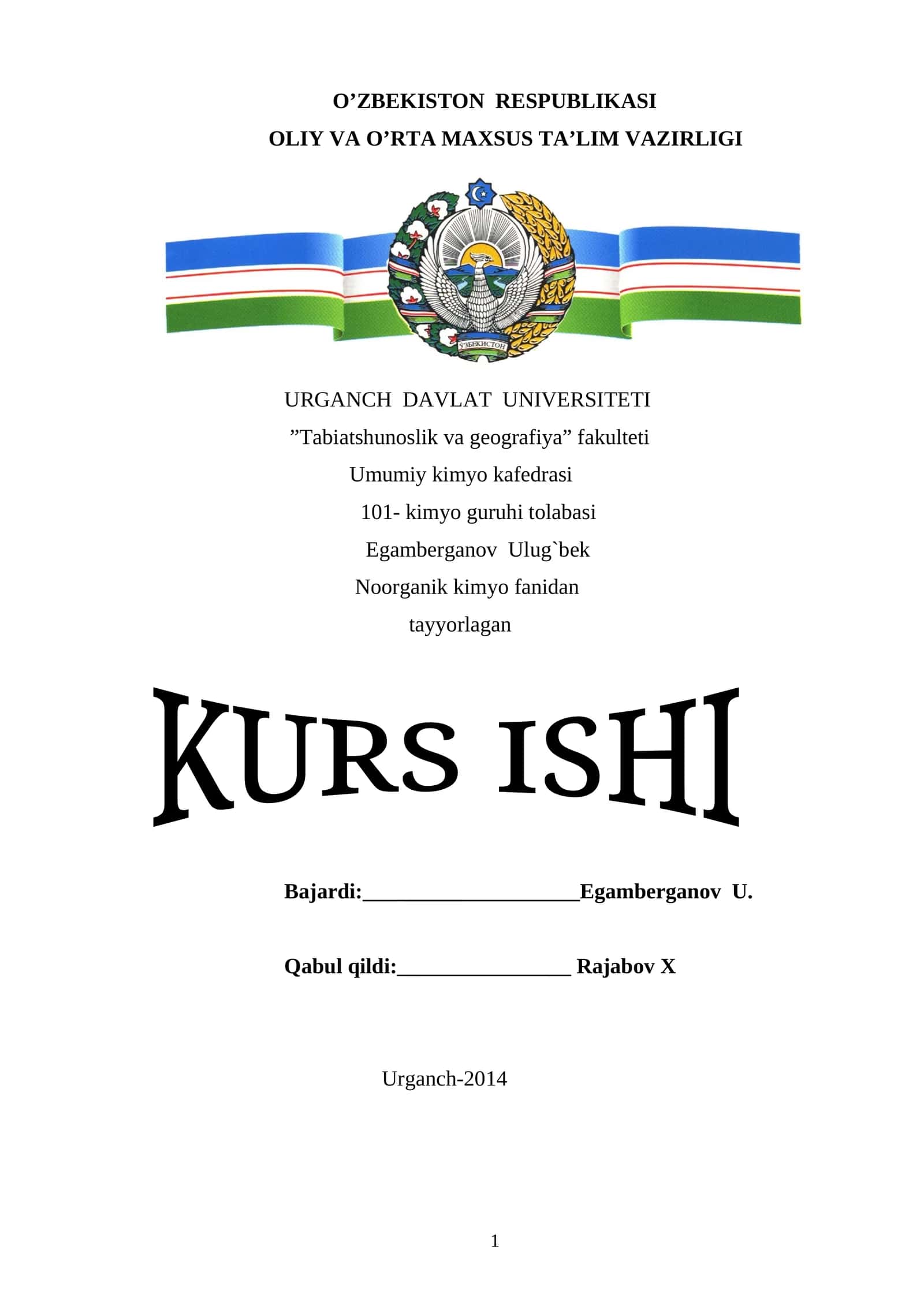 KURS ISHI: Rux gidroksidning olinishi va xossalari