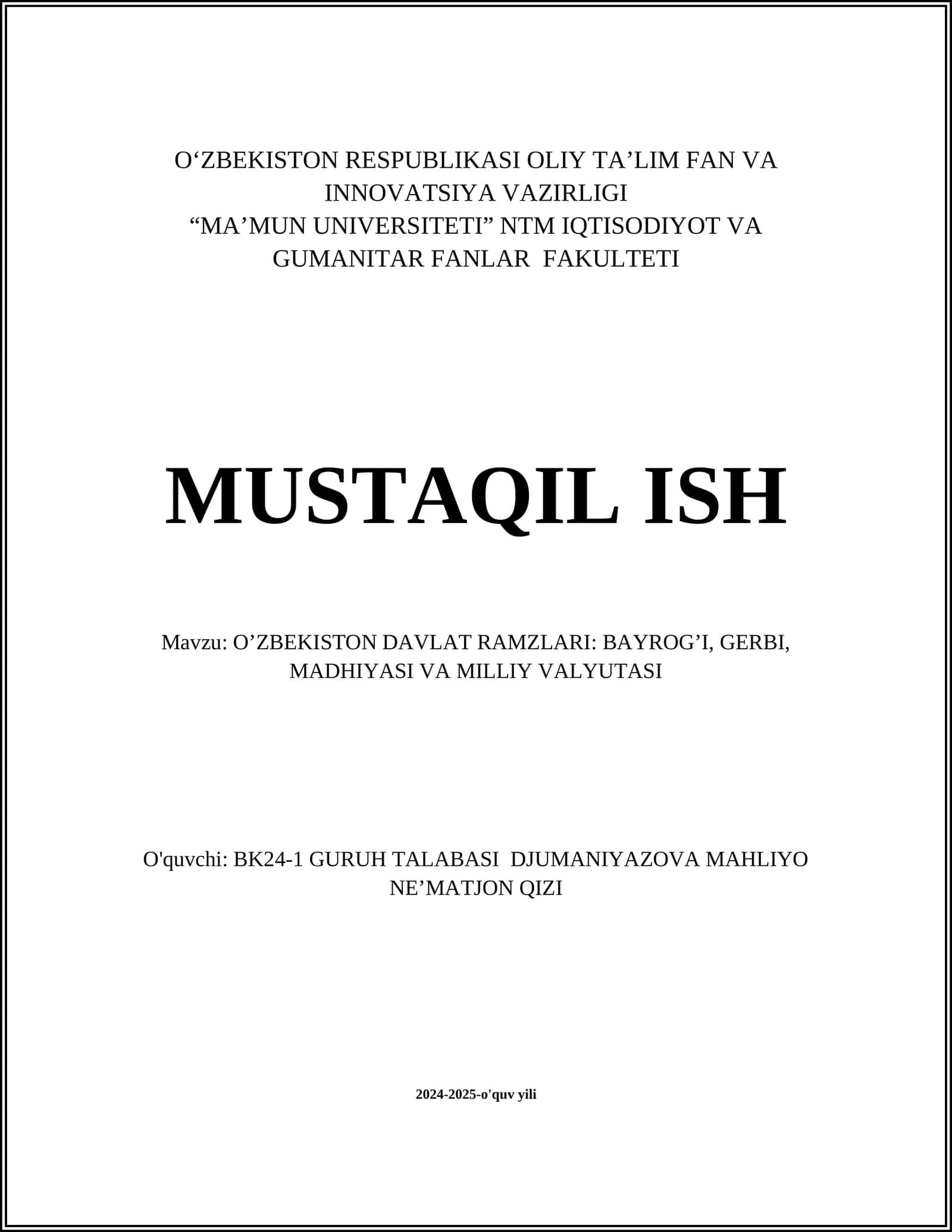 O‘ZBEKISTON DAVLAT RAMZLARI: BAYROG’I, GERBI, MADHIYASI VA MILLIY VALYUTASI