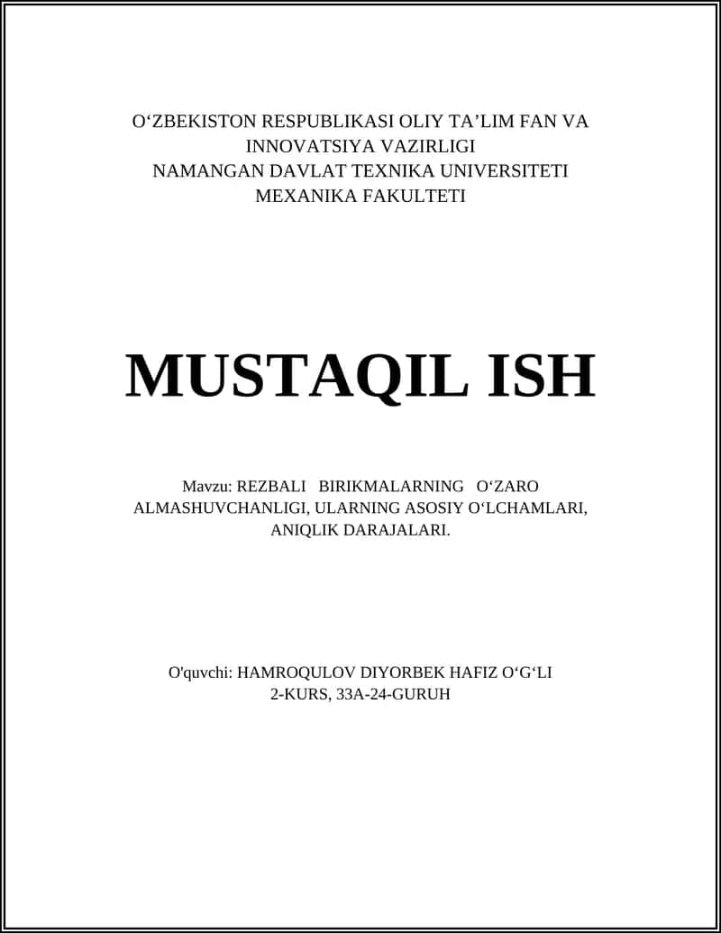 REZBALI BIRIKMALARNING O‘ZARO ALMASHUVCHANLIGI