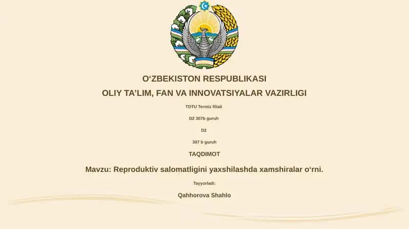 Reproduktiv Salomatlikni Yaxshilashda Hamshiralar O‘rni