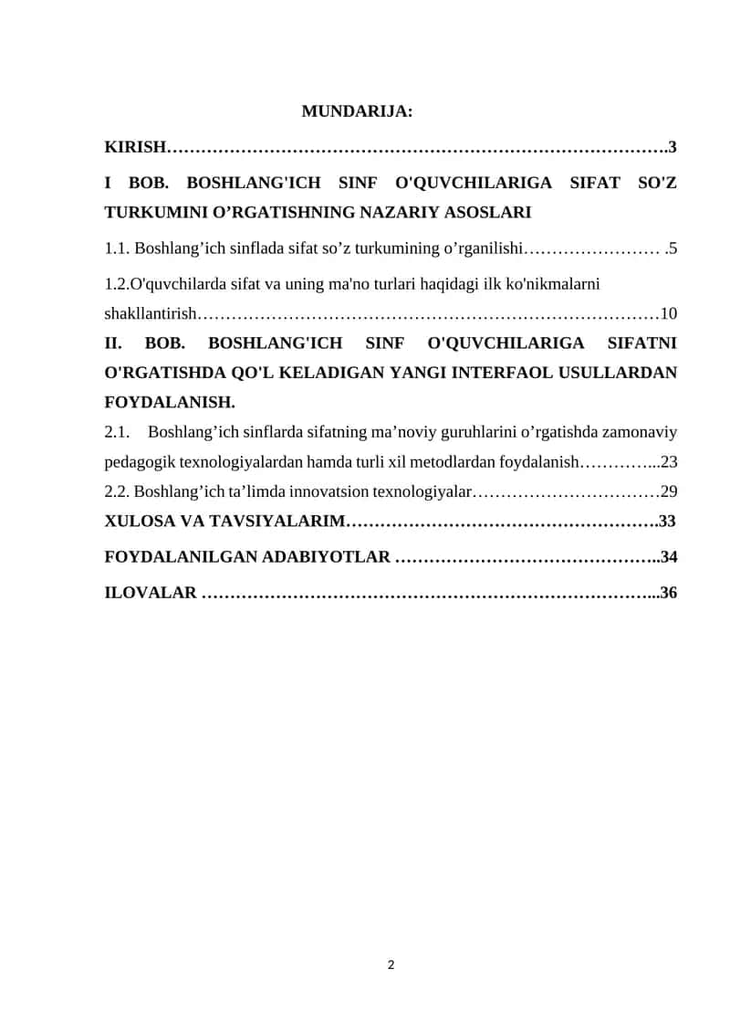 Boshlang'ich Sinf O'quvchilariga Sifatni O'rgatish