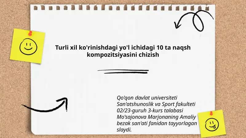 Turli xil ko'rinishdagi yo'l ichidagi 10 ta naqsh kompozitsiyasini chizish