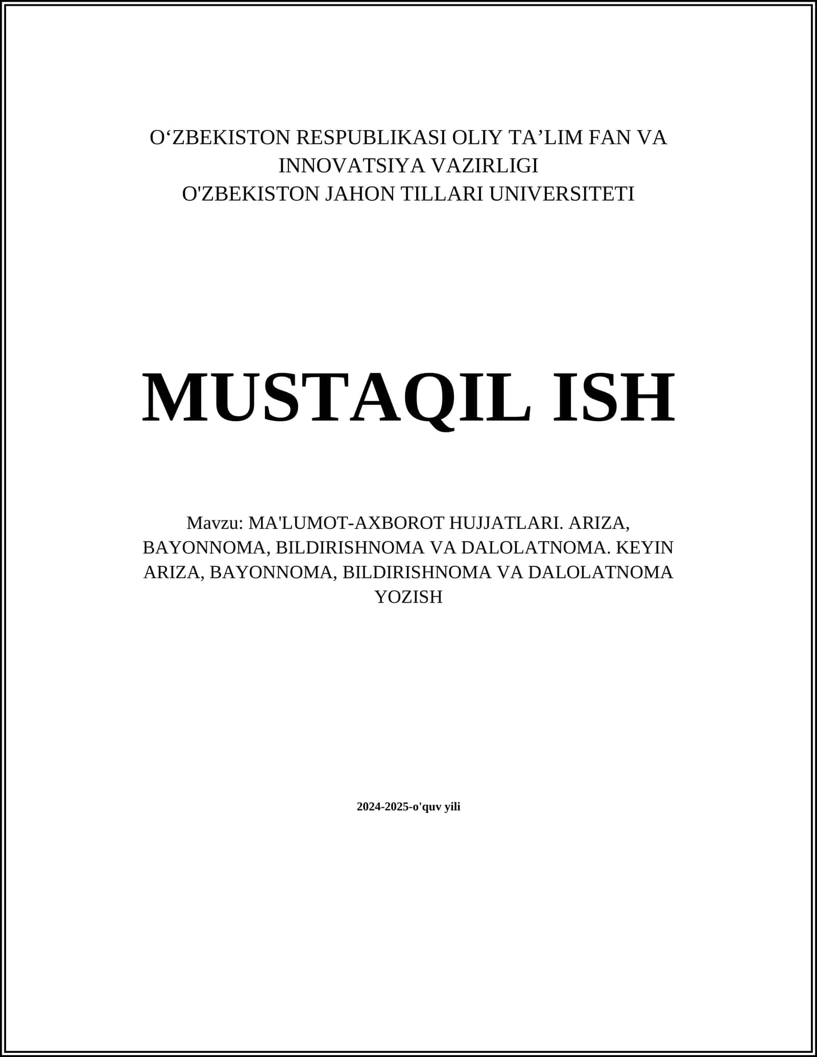 MA'LUMOT-AXBOROT HUJJATLARI