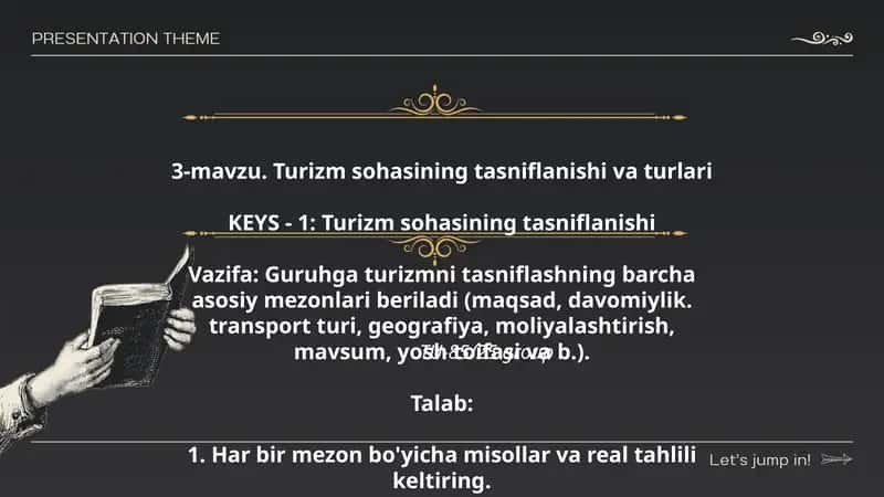 Turizm sohasining tasniflanishi va turlari