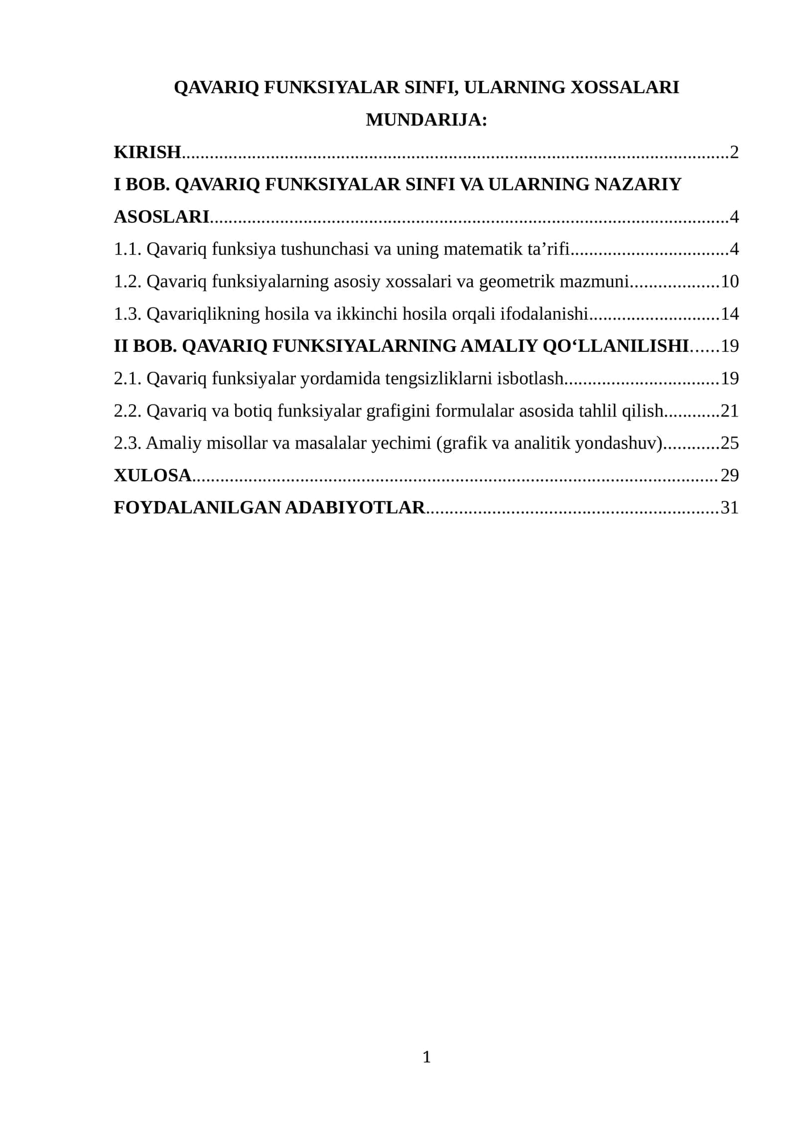 QAVARIQ FUNKSIYALAR SINFI, ULARNING XOSSALARI