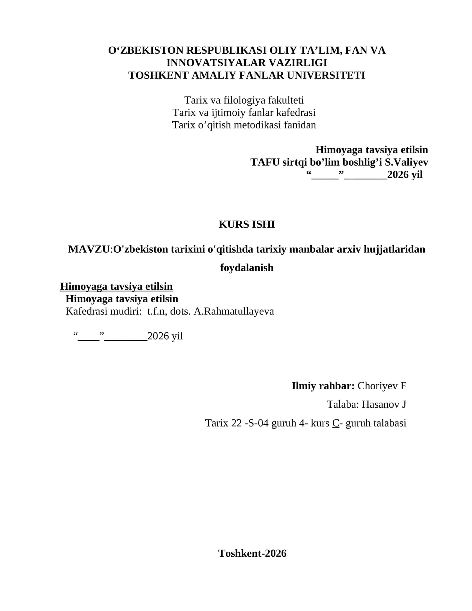 O'zbekiston tarixini o'qitishda tarixiy manbalar arxiv hujjatlaridan foydalanish