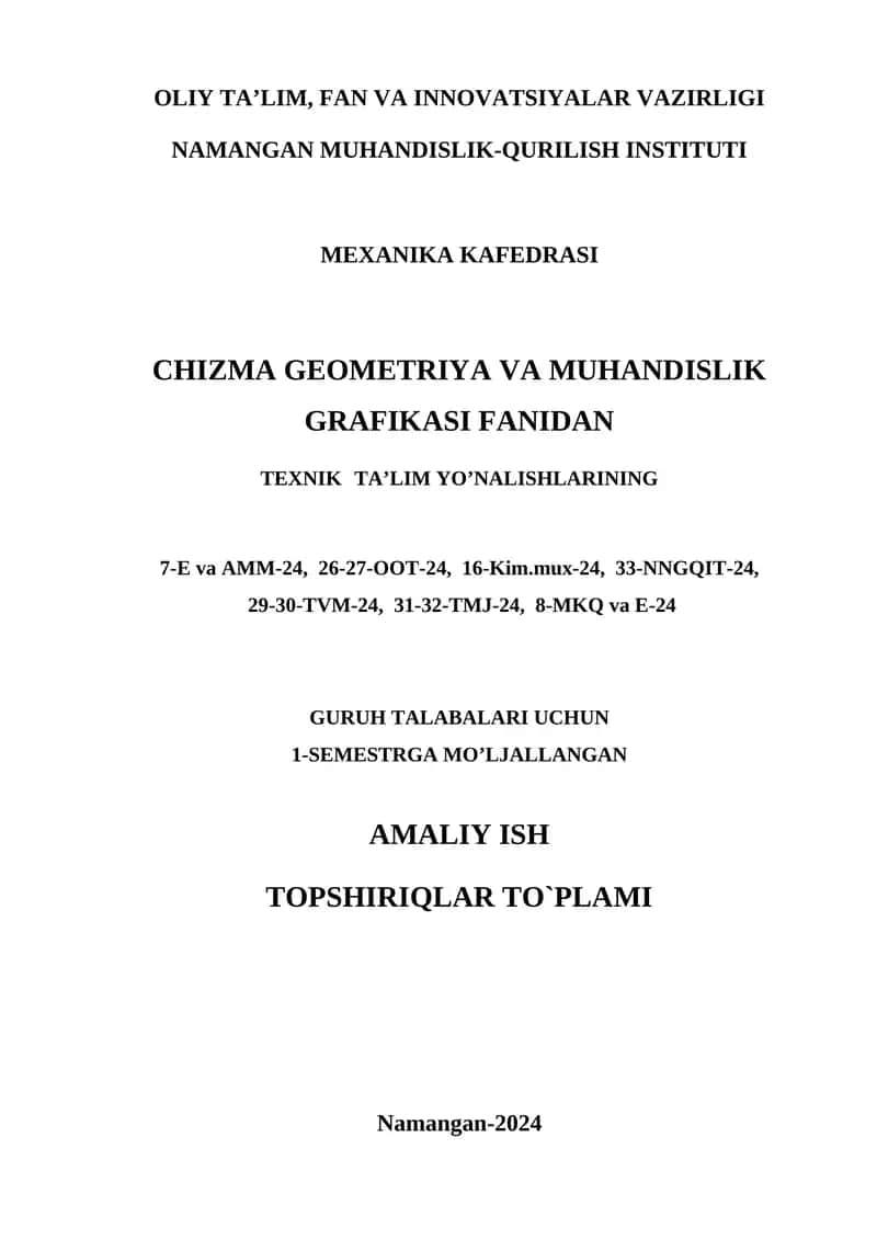 Chizma geometriya va muhandislik grafikasi fanidan