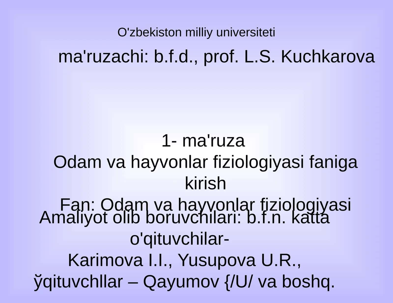 Оdаm vа hayvоnlаr fiziоlоgiyasi fаnigа kirish