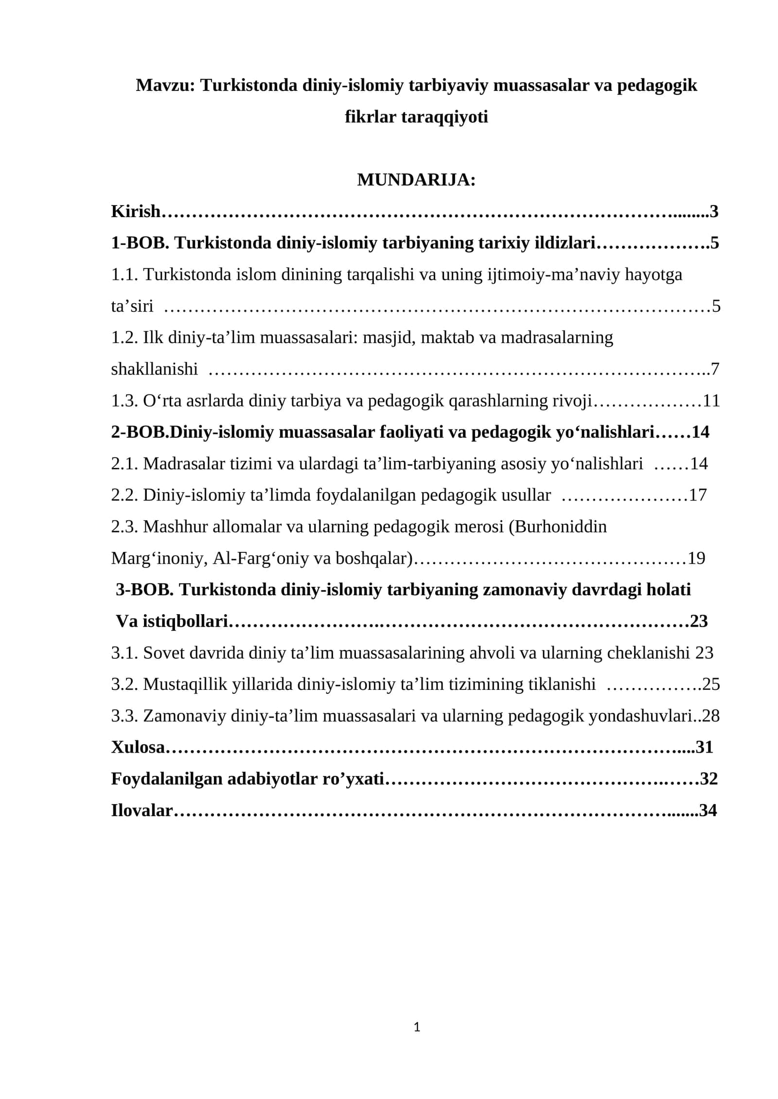 Turkistonda diniy-islomiy tarbiyaviy muassasalar va pedagogik  fikrlar taraqqiyoti
