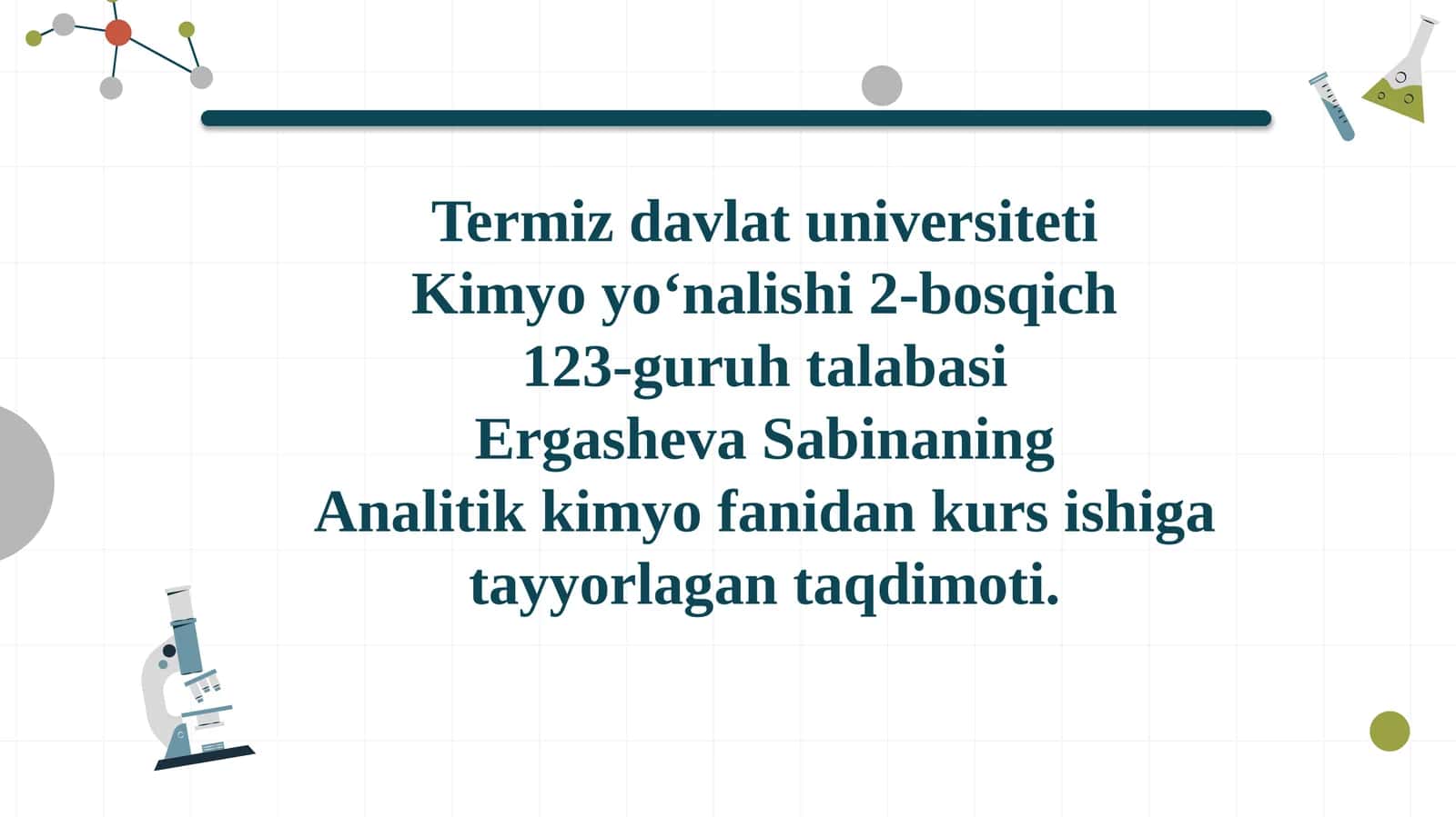 Analitik kimyo fanidan kurs ishiga tayyorlagan taqdimoti. Optik analiz metodlari