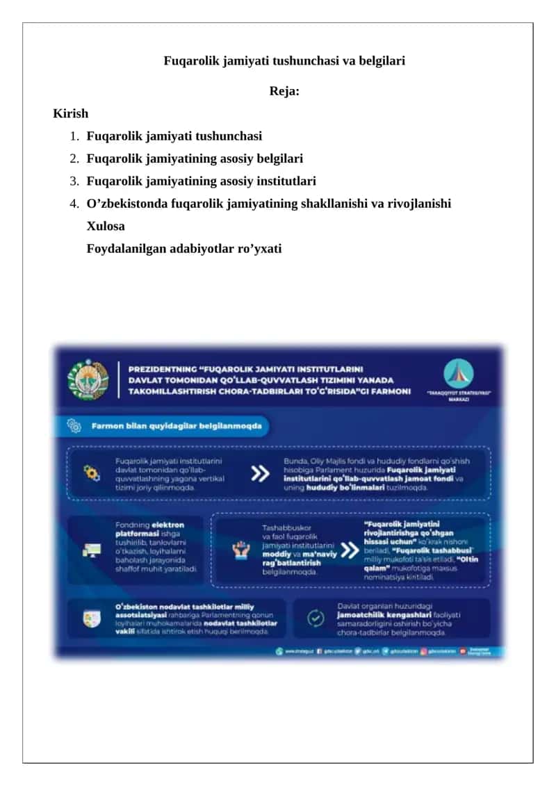 Fuqarolik jamiyati tushunchasi va belgilari