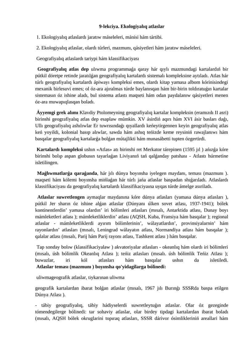 9-lekciya. Ekologiyalıq atlaslar