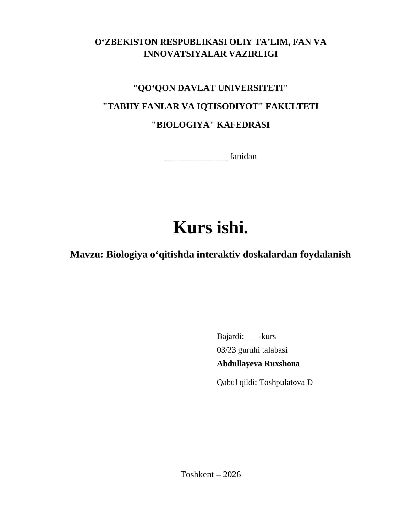 Biologiya oʻqitishda interaktiv doskalardan foydalanish