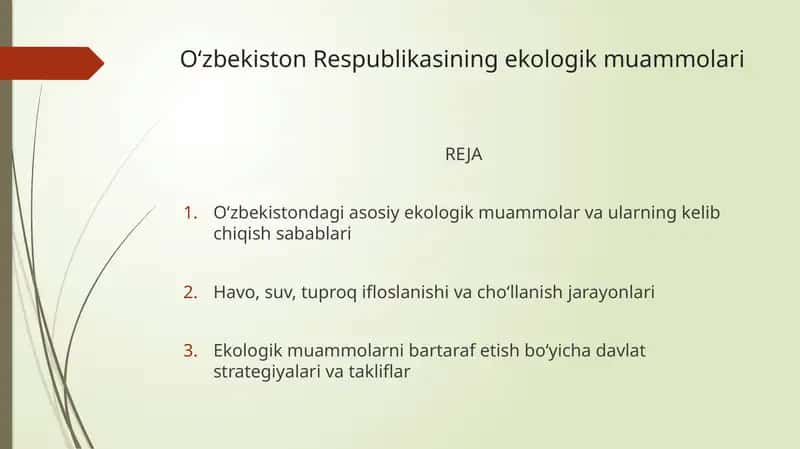 O‘zbekiston Respublikasining ekologik muammolari