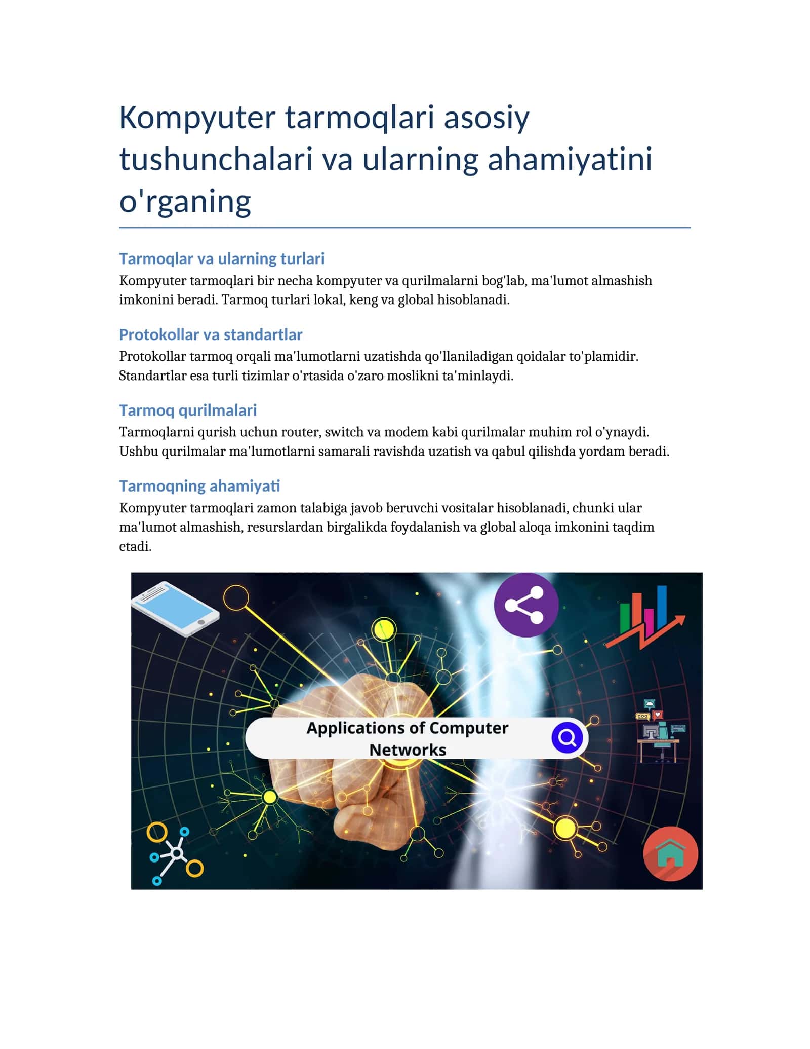 Kompyuter tarmoqlari asosiy tushunchalari