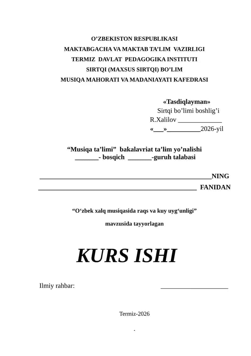 O’zbek xalq musiqasida raqs va kuy uyg’unligi