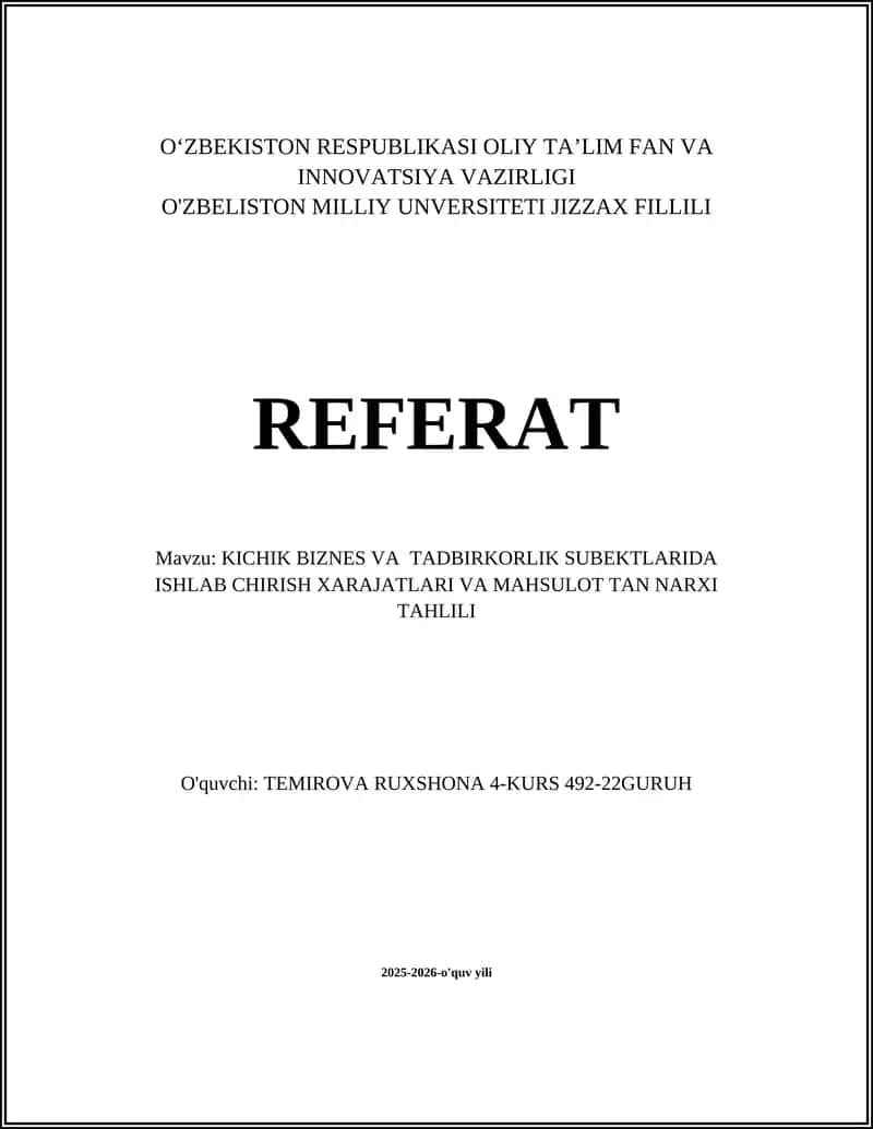 Ishlab chiqarish xarajatlari va mahsulot tan narxi tahlili