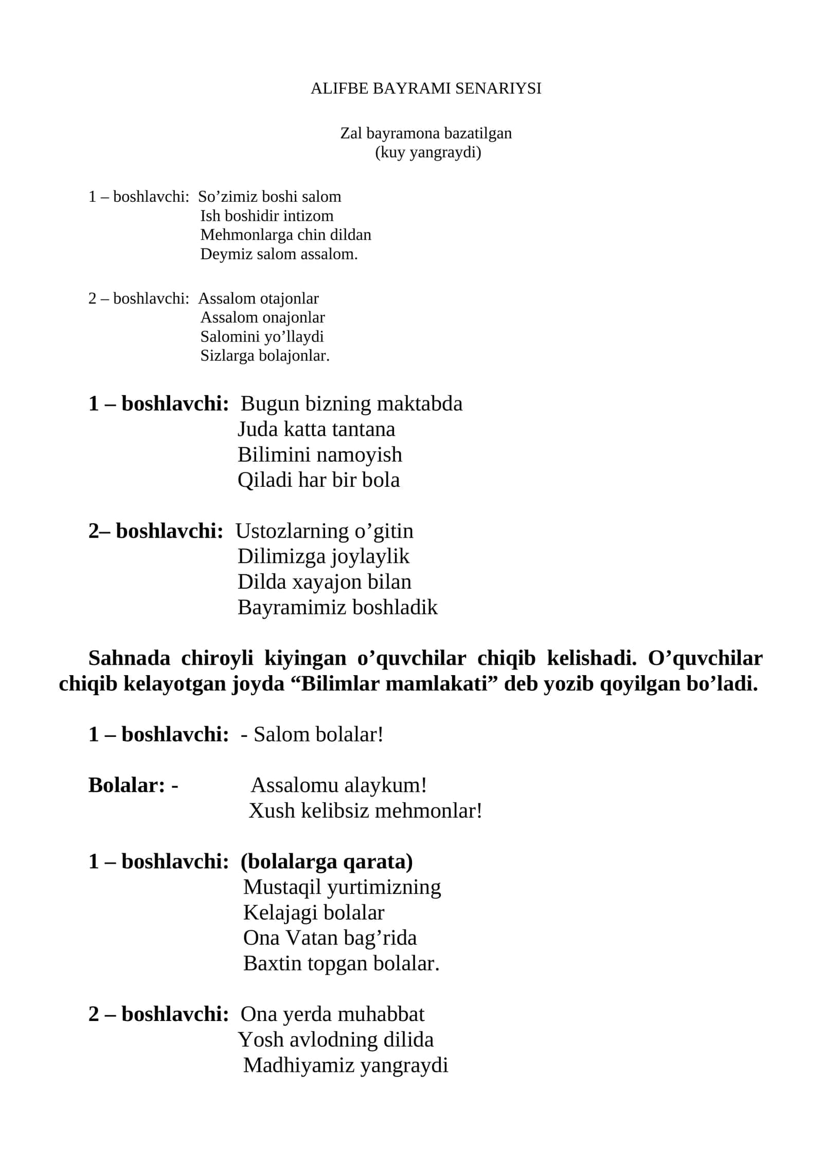 ALIFBE BAYRAMI SENARIYSI
