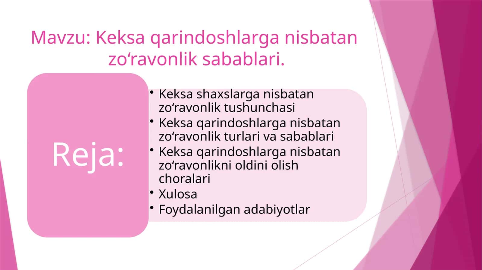 Keksa qarindoshlarga nisbatan  zo‘ravonlik sabablari.