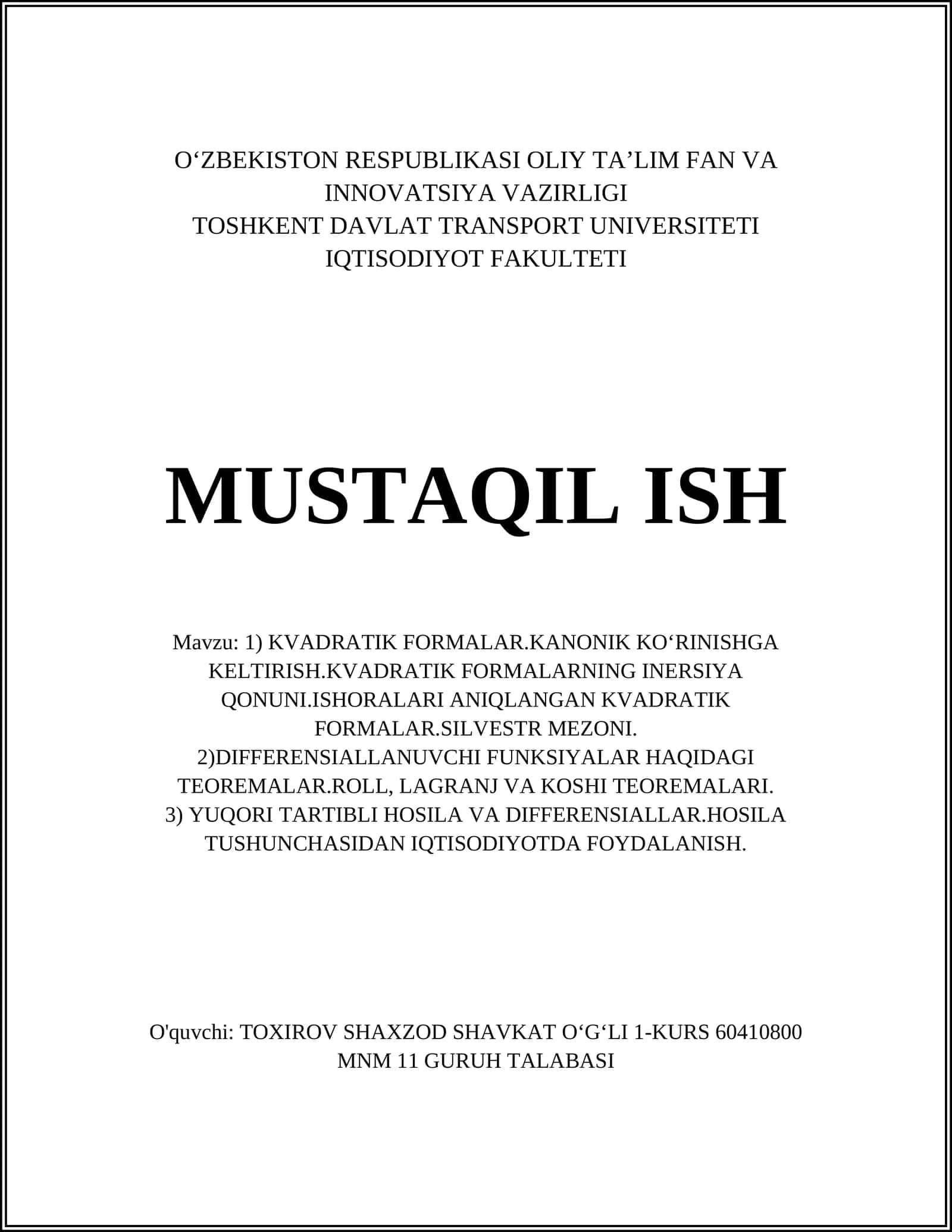 Kvadrat forma tushunchasi