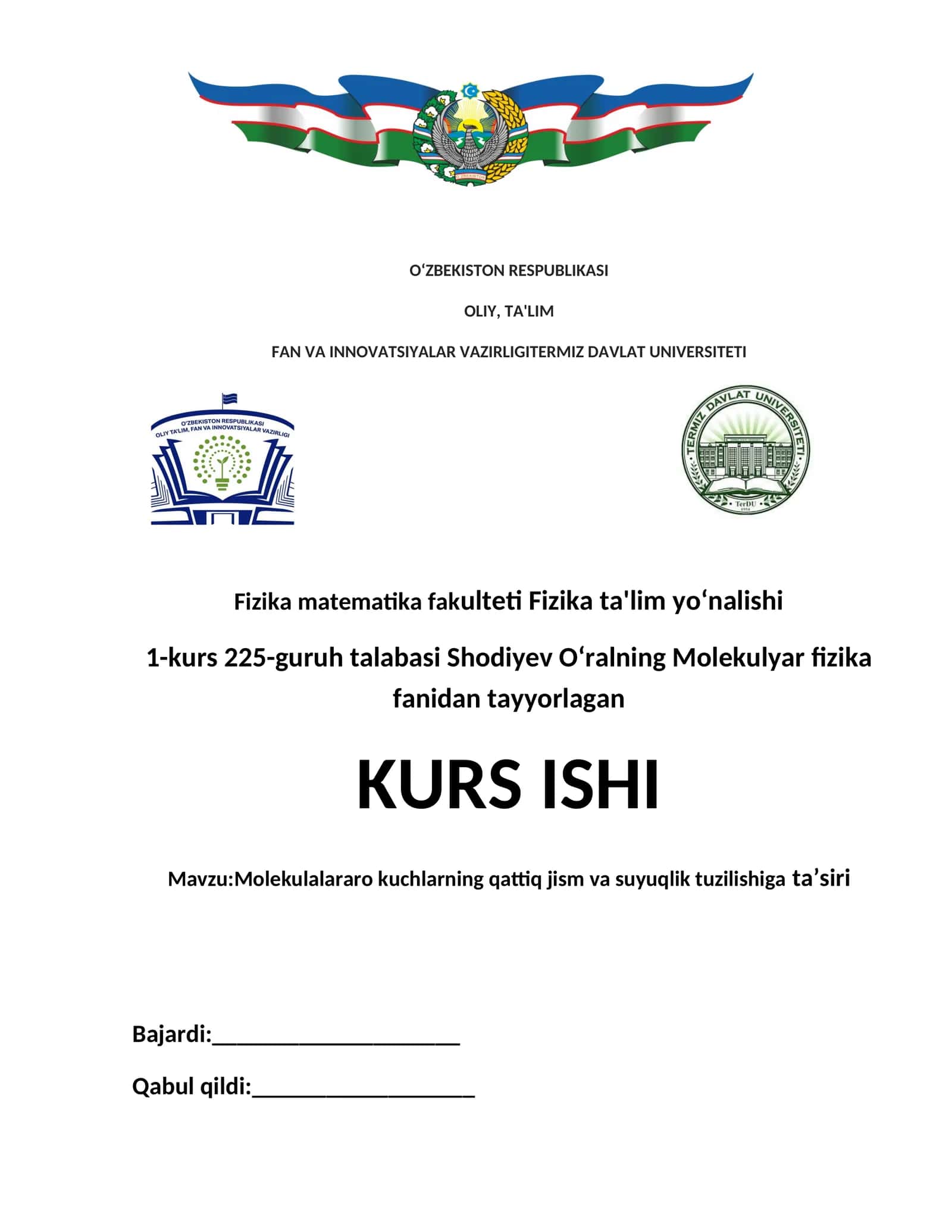 Molekulalararo kuchlarning qattiq jism va suyuqlik tuzilishiga ta’siri
