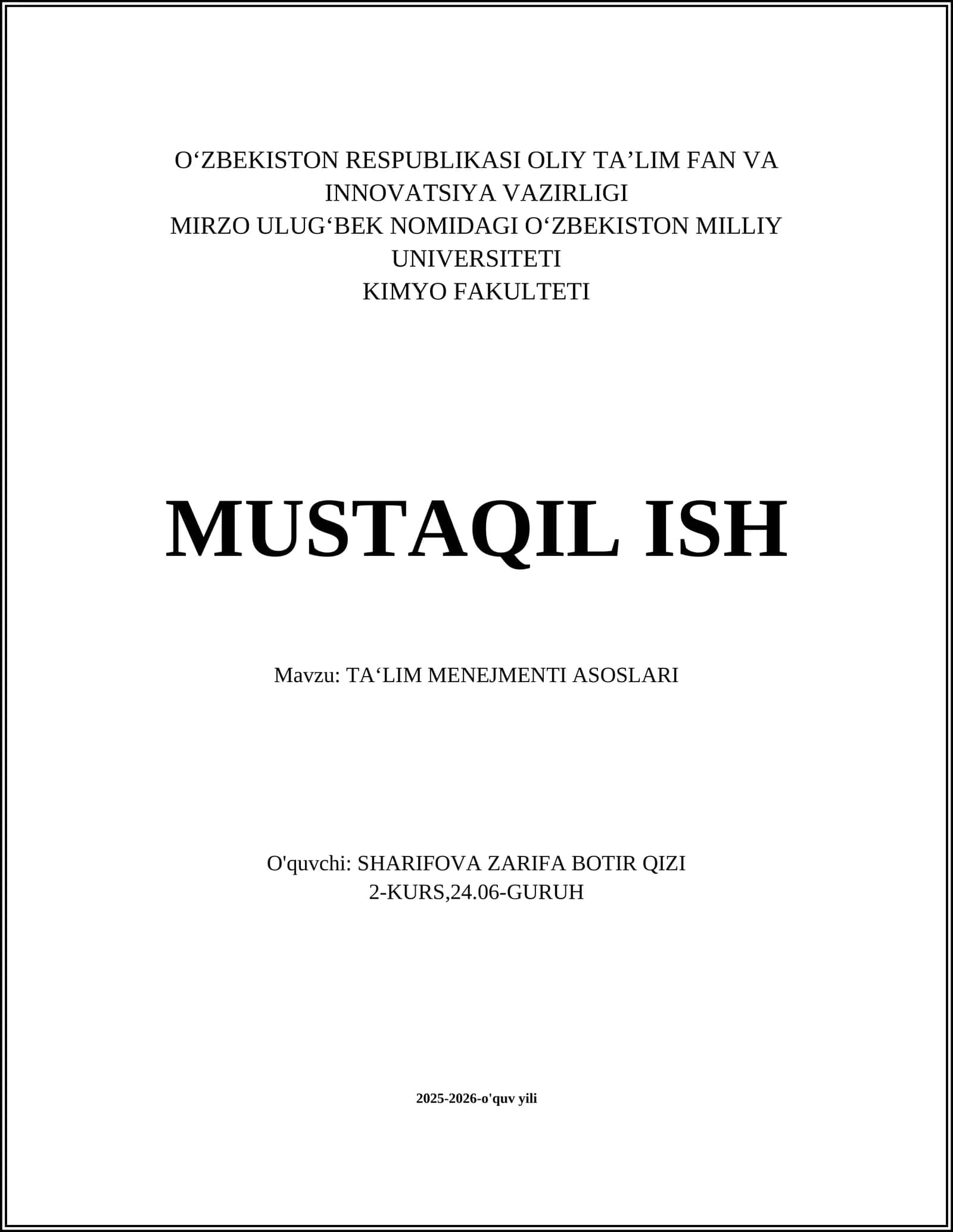 TA‘LIM MENEJMENTI ASOSLARI