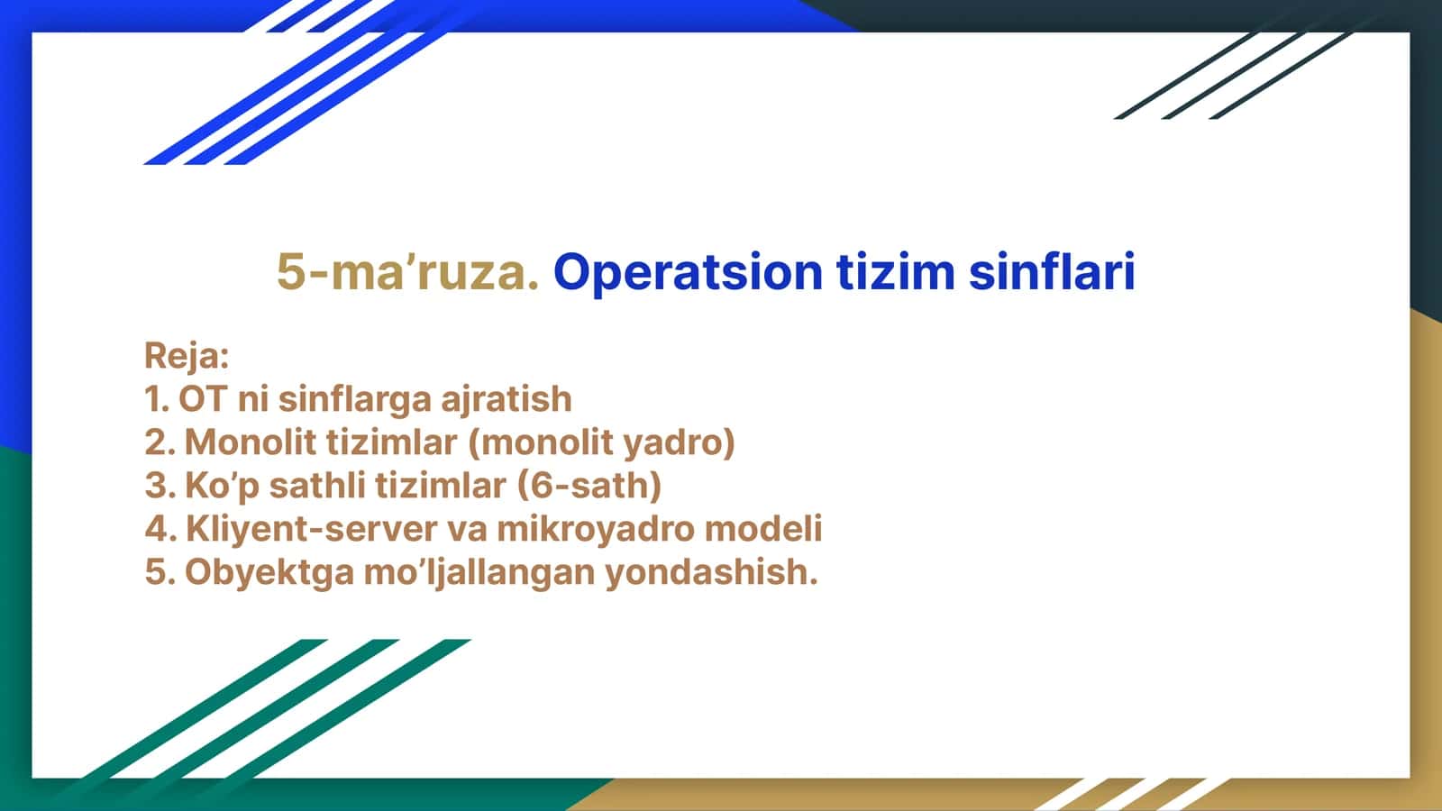 Operatsion tizim sinflari