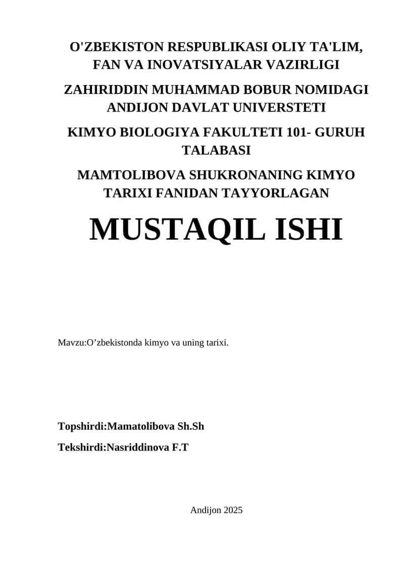 O'zbekistonda kimyo va uning tarixi