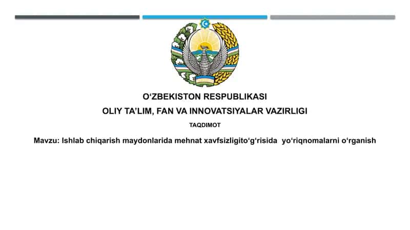 Ishlabchiqarish maydonlarida mehnat xavfsizligi to'g'risida yo'riqnomalar o'rganish