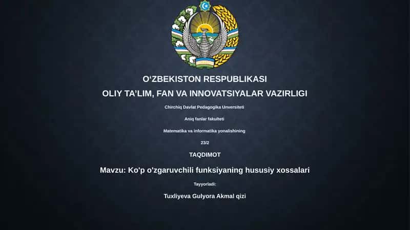 Ko'p o'zgaruvchili funksiyaning hususiy xossalari