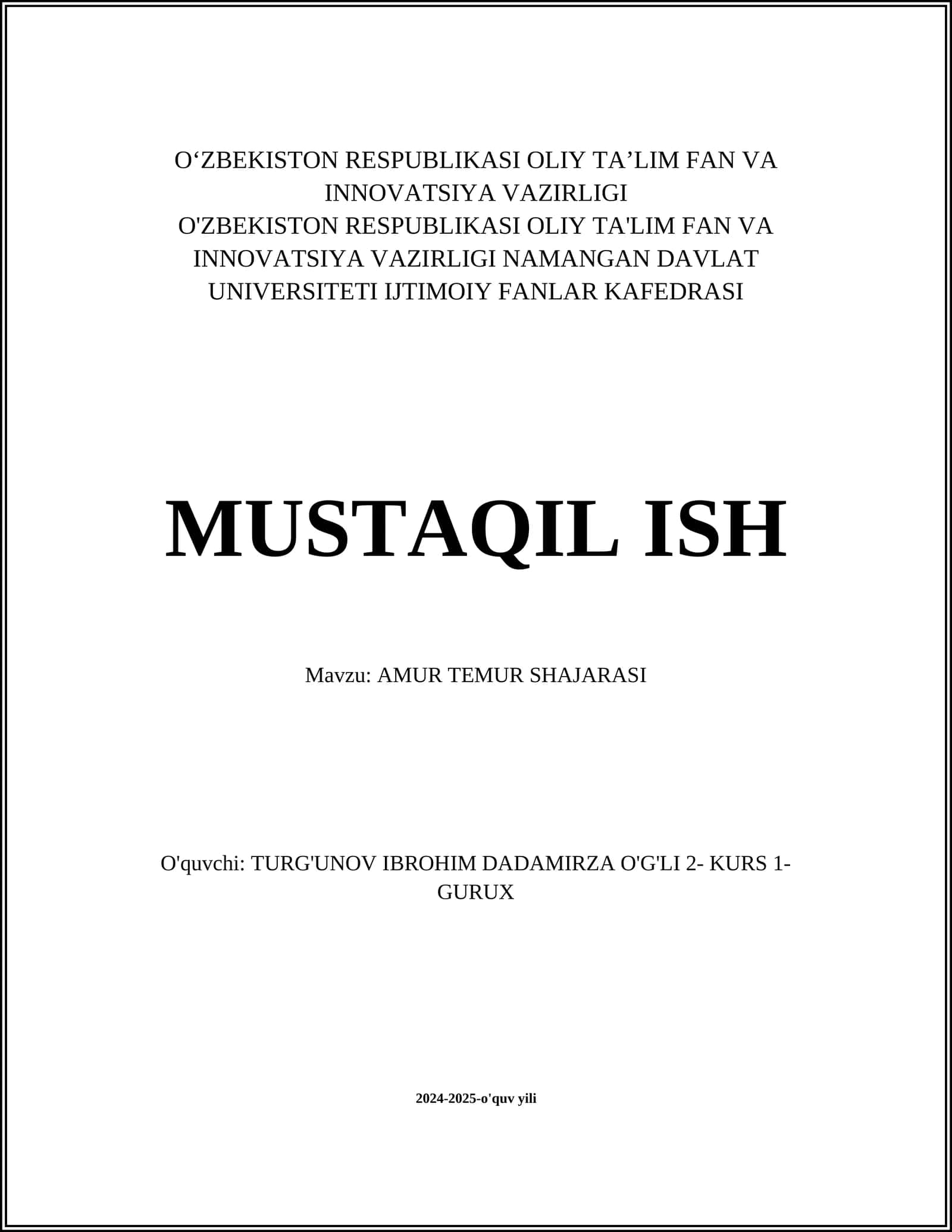 AMUR TEMUR SHAJARASI