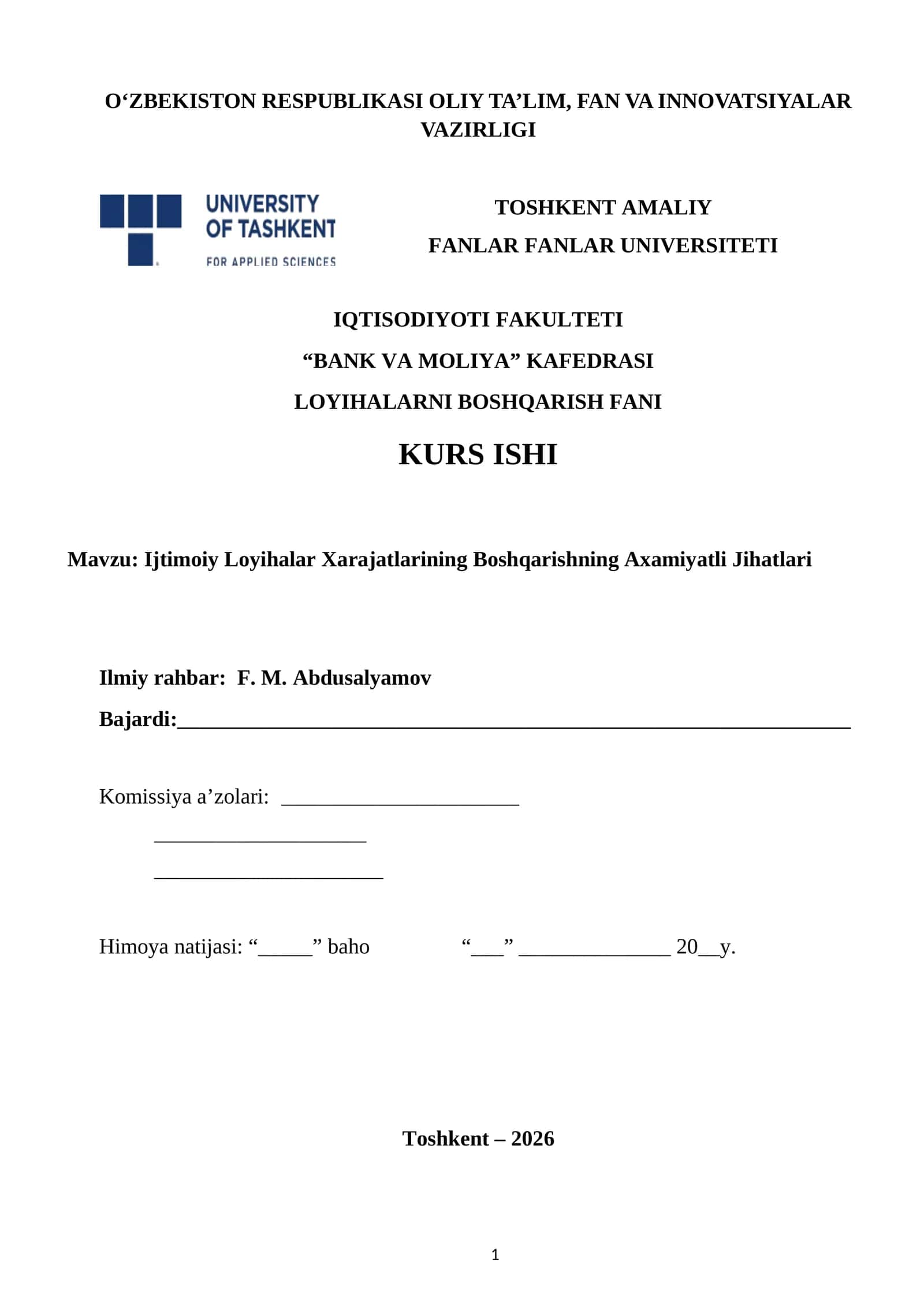 Ijtimoiy Loyihalar Xarajatlarining Boshqarishning Axamiyatli Jihatlari