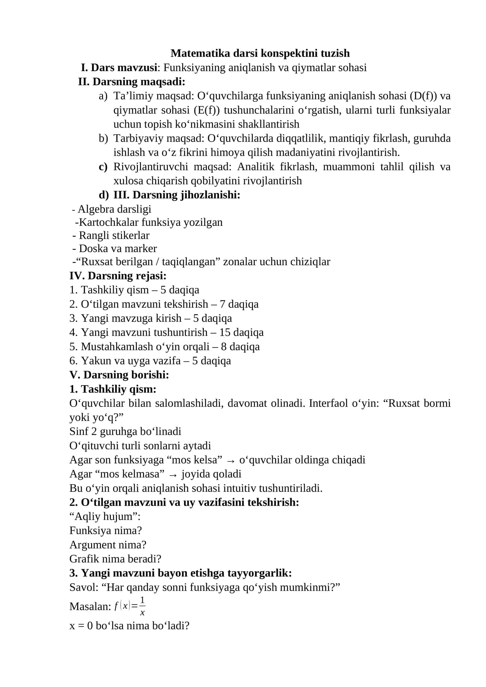Funksiyaning aniqlanish va qiymatlar sohasi