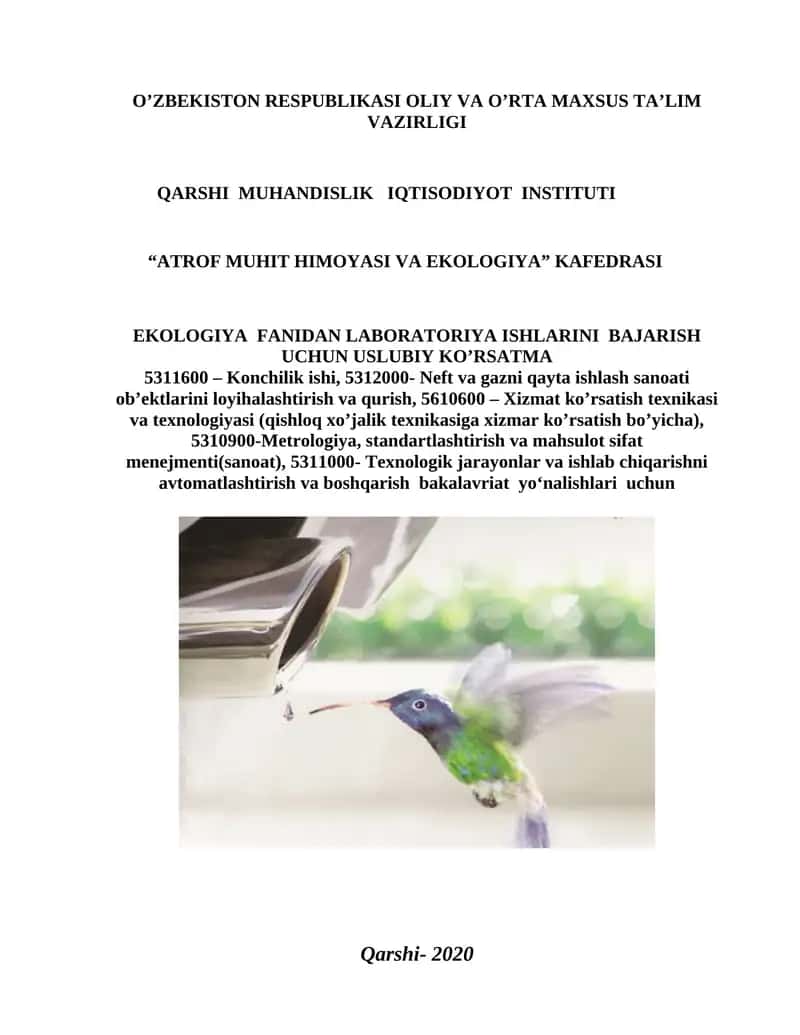 Uslubiy ko’rsatma «Atrof muhit ximoyasi va ekologiya» kafedrasi yig‘ilishida