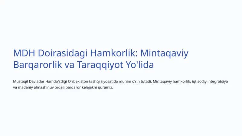 MDH Doirasidagi Hamkorlik