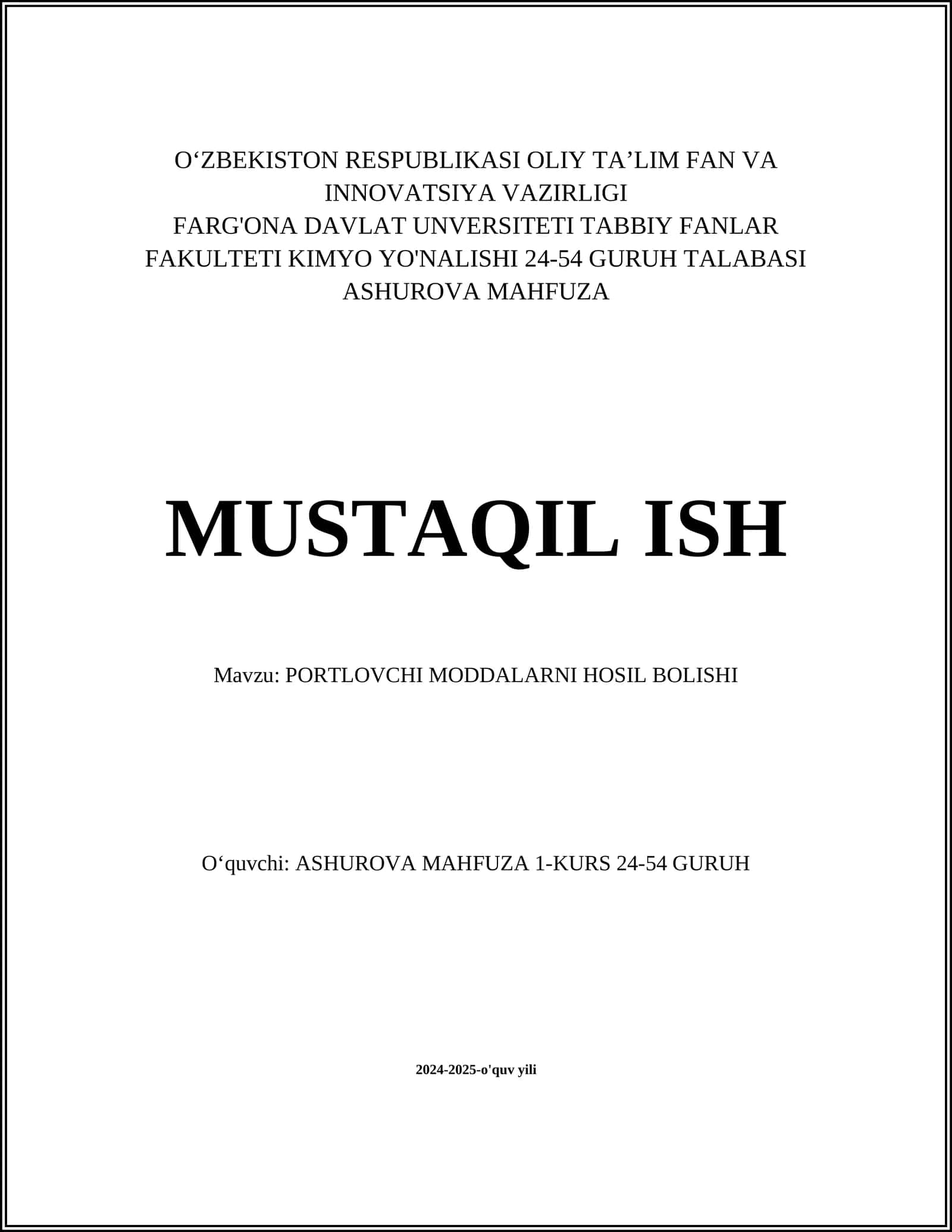PORTLOVCHI MODDALARNI HOSIL BOLISHI