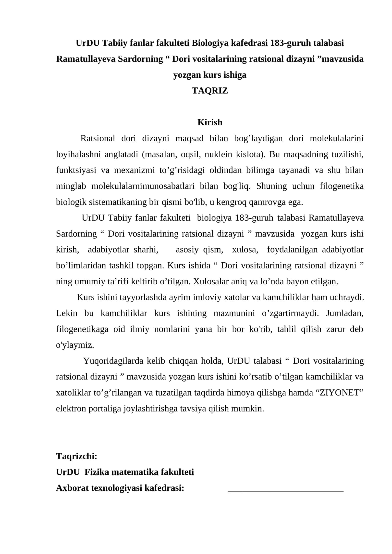 Dori vositalarining ratsional dizayni