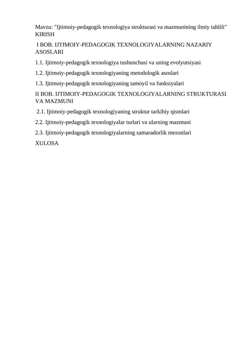 Ijtimoiy-pedagogik texnologiya strukturasi va mazmunining ilmiy tahlili