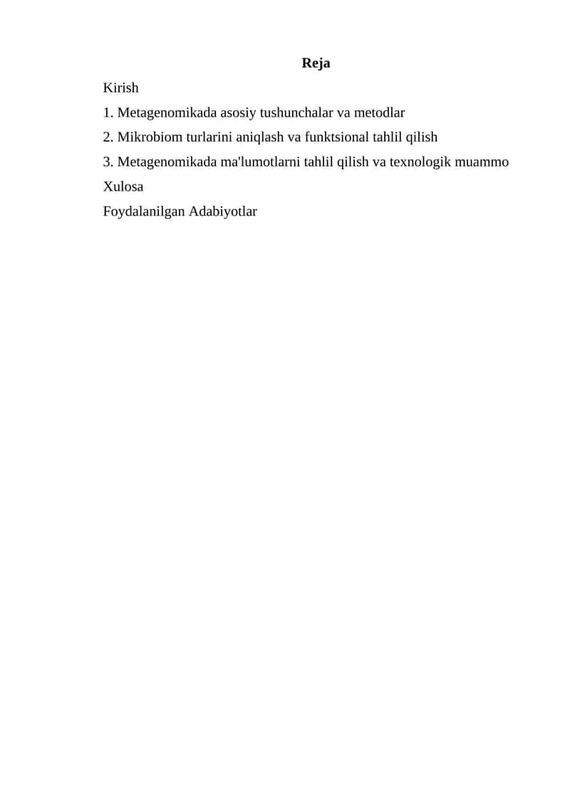 Metagenomikada asosiy tushunchalar va metodlar